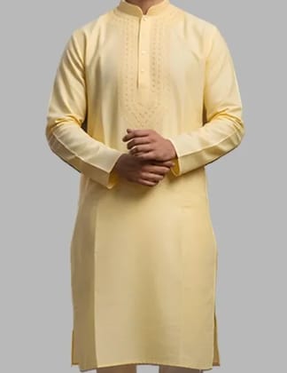 Mens Yellow Lucknowi Chikankari Kurta