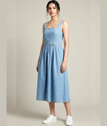 Addyvero Women Denim Solid Fit & Flare Dress ( Light Blue )