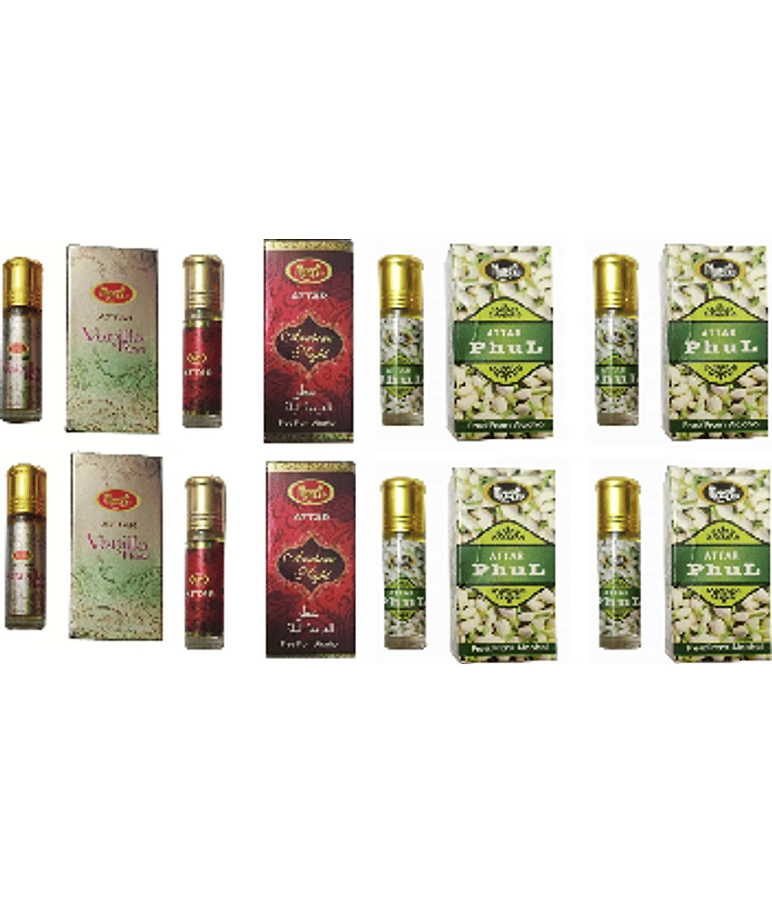 MONET 2 VANILA ROSE 2 ARABIAN NIGHT ATTAR , 4  PHUL ATTAR 8 ML EACH ,PACK OF 8 ML .