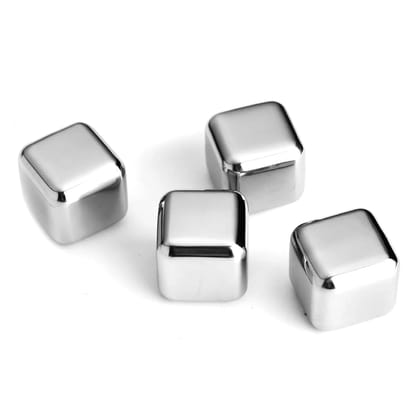 4 Pcs Silver Stainless Steel Reusable Ice Cubes, Metal Ice Cubes
