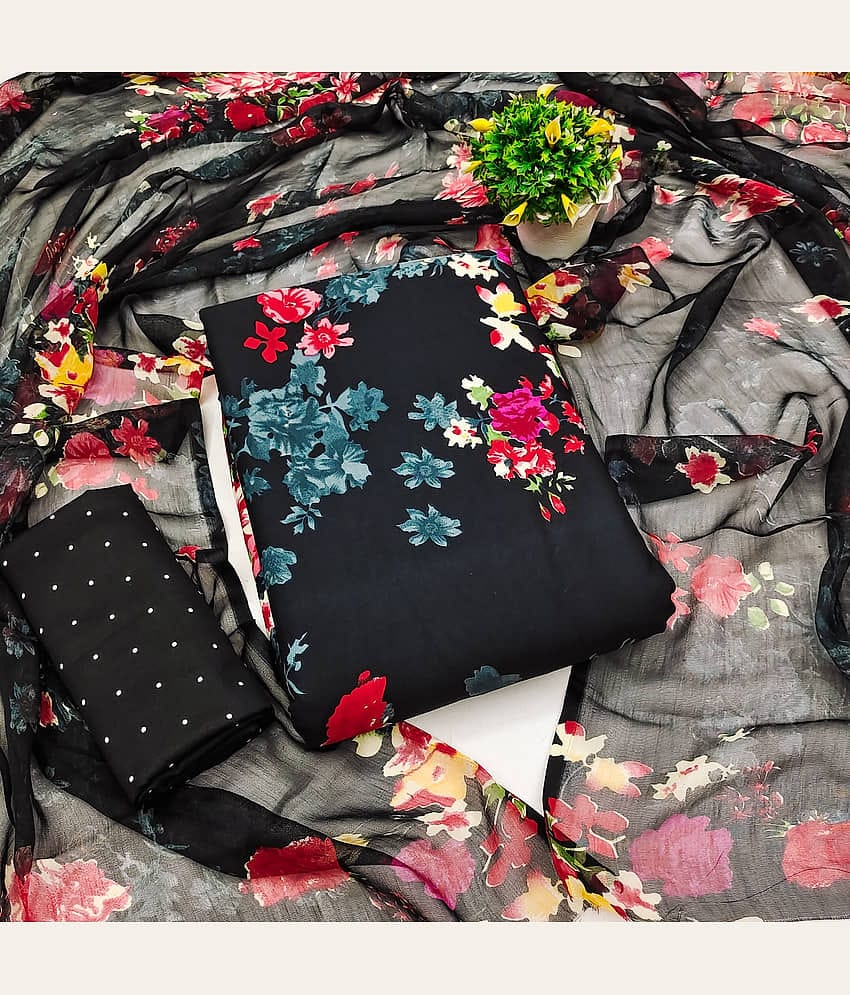 Kashvi Unstitched Crepe Printed Dress Material - Black ( Pack of 1 )