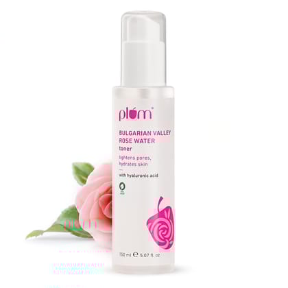 Plum Bulgarian Valley Rose Water Face Toner | for Oily Acne Prone Dry Combination Skin | with Hyaluronic Acid | Hydrating & Pores Tightening | Balances pH Levels | Alcohol-Free | Women & Men | 150ml Plum Bulgarian Valley Rose Water Face Toner | for Oily 