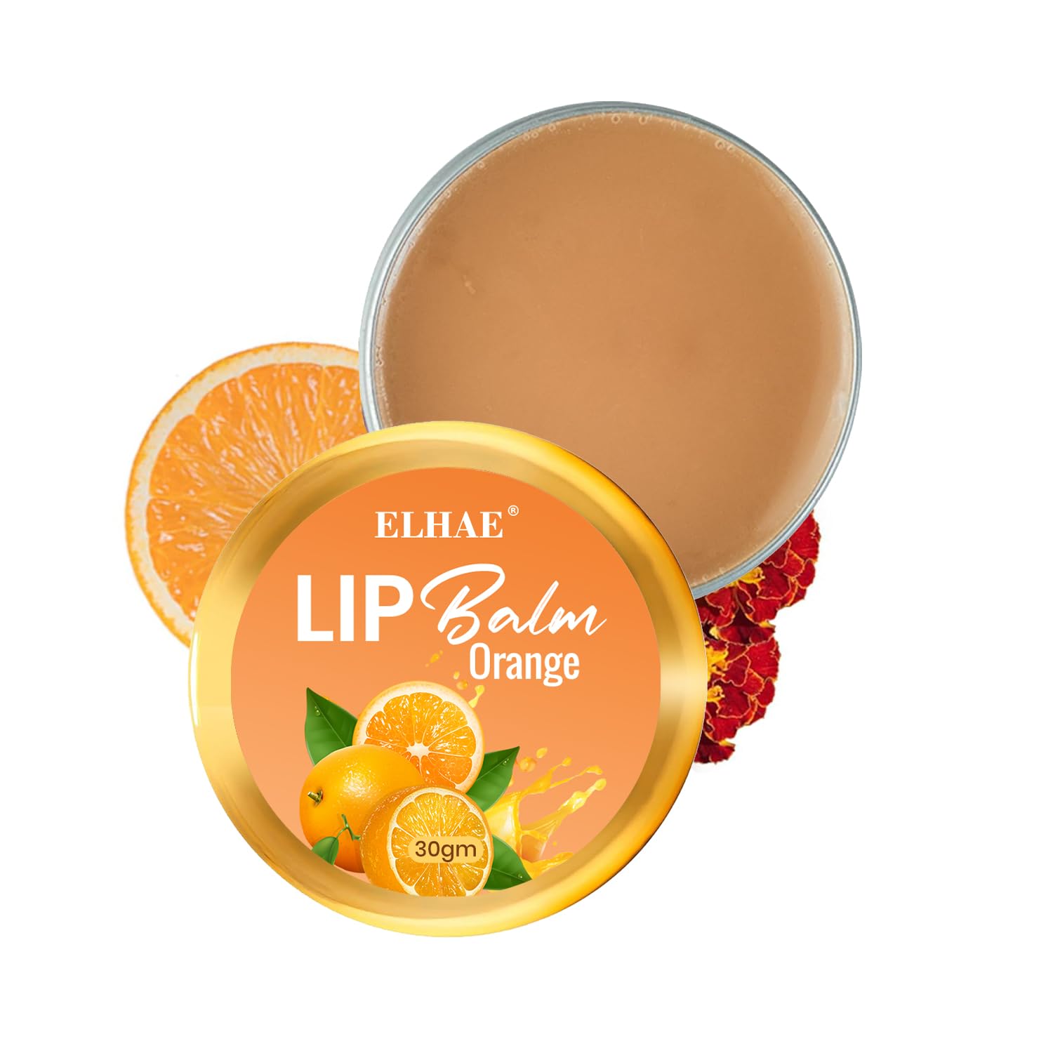 ELHAE Butter-Soft Lip Balm | Organic Oils, Desi Ghee & Glossy Texture In Orange Flavor | Ultimate Lip Care � 30g