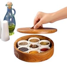 Handicraft Exim Wooden Spice Box | Natural Wood Finish | Kitchen Organization