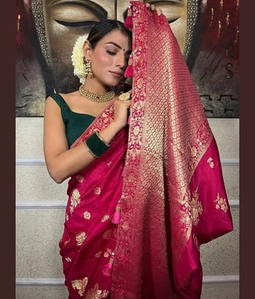 fab woven Art Silk Woven Kanjeevaram Sarees With Unstitched Blouse Piece ( Teal )