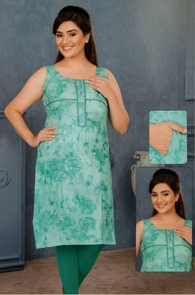 Sleeveless Cotton KurtiLight Green Marble Print