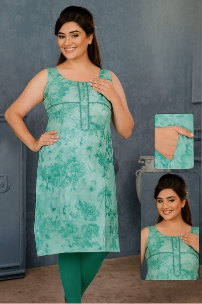 Sleeveless Cotton KurtiLight Green Marble Print