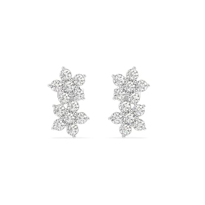 Twin flower zircon paved stud - pair-Rhodium
