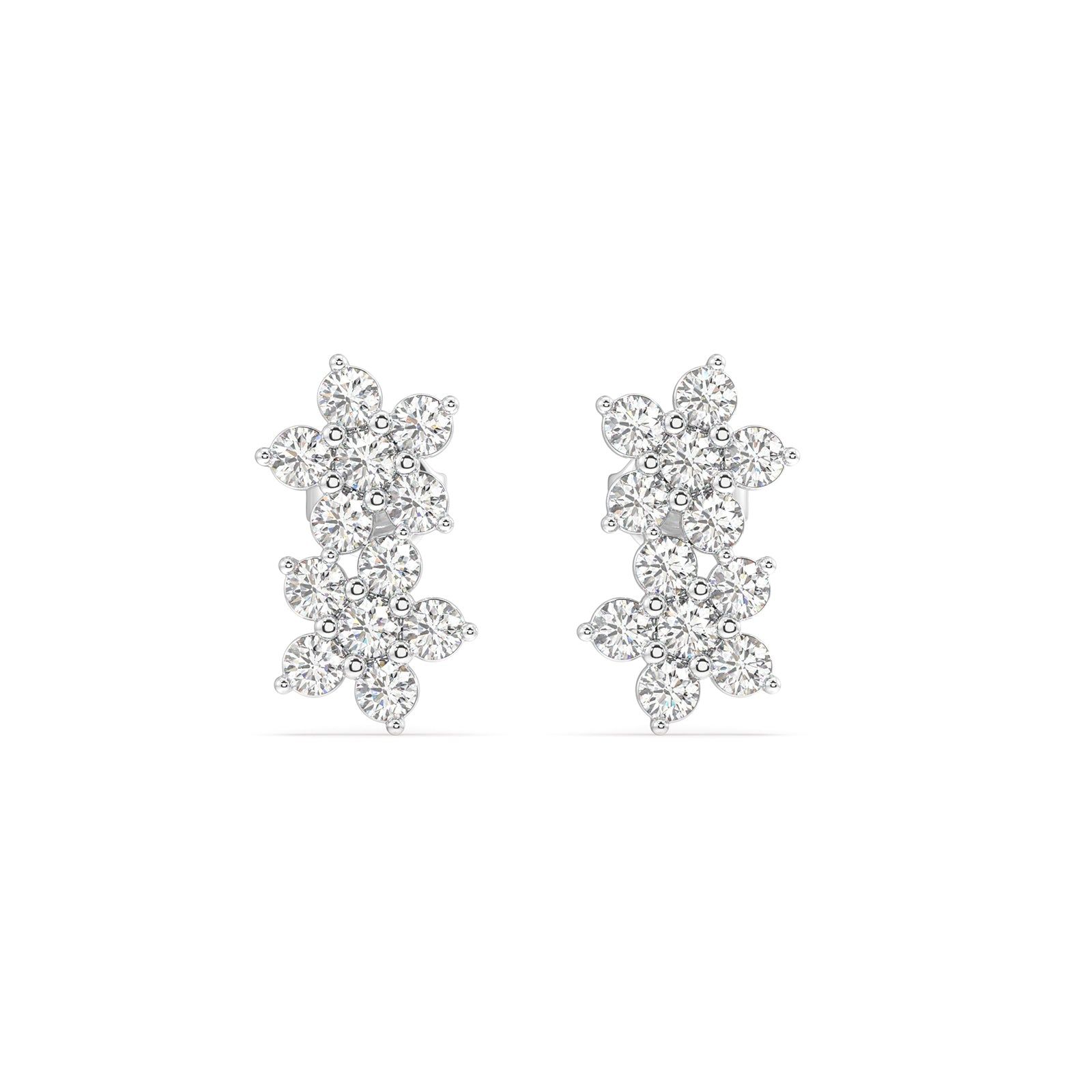 Twin flower zircon paved stud - pair-Rhodium