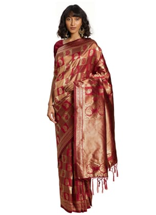 Generic Women's Banarasi Silk Saree (Red, 5-6 Mtr)
