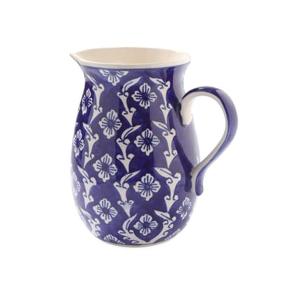 Hand Painted Ceramic Jug Pitcher 2 Litre Khurja Ceramic Indigo Pattern