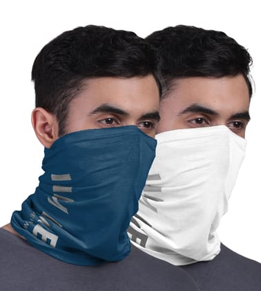 FREECULTR Unisex Bamboo Bandana, Anti Microbial Super Soft & Comfort Fit, Breathable Multipurpose Headband, Face Mask for Dust Protection and Sun - Printed Pack of 2-Sapphire Blue,White