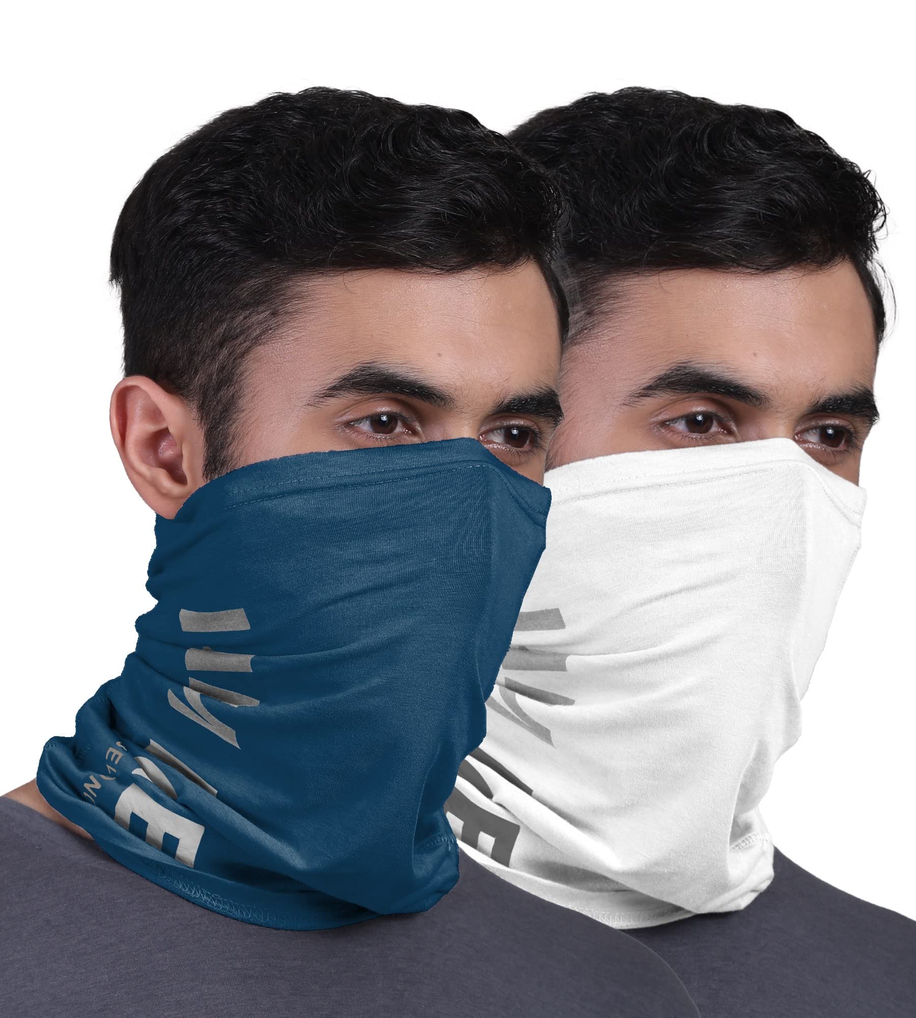 FREECULTR Unisex Bamboo Bandana, Anti Microbial Super Soft & Comfort Fit, Breathable Multipurpose Headband, Face Mask for Dust Protection and Sun - Printed Pack of 2-Sapphire Blue,White