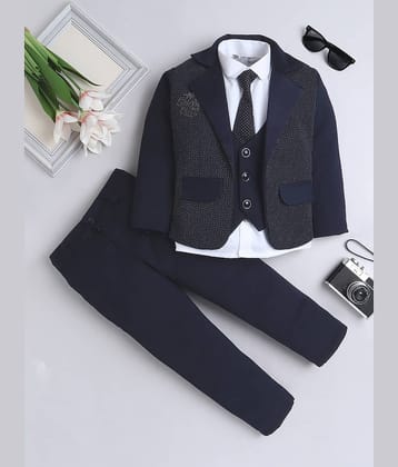 Fourfolds Pack of 1 Boys Cotton Blend Shirt & Pants Set ( Navy )