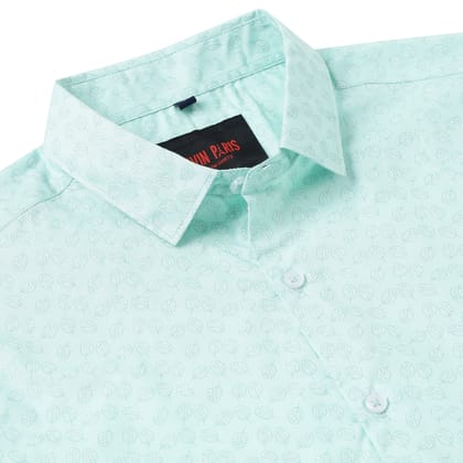 Mint Green with Leaf Pattern Slim Fit Full Sleeve Shirt (GP108)-S-36 / Full Sleeve