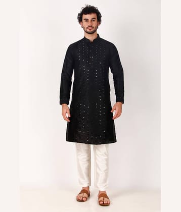 koshin Black Silk Regular Fit Men's Kurta Pyjama Set ( Pack of 1 )