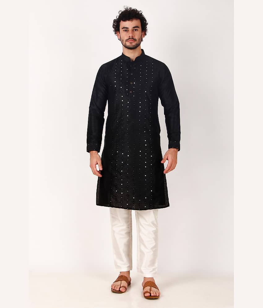 koshin Black Silk Regular Fit Men's Kurta Pyjama Set ( Pack of 1 )