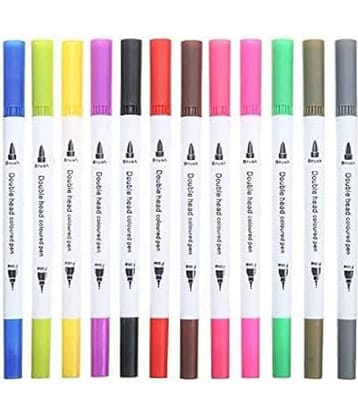 Art Markers Dual Tips Coloring Brush Fineliner Color Water Based Marker Pens Set For Calligraphy Drawing Sketching Bullet Journal (12), Ink Multicolor