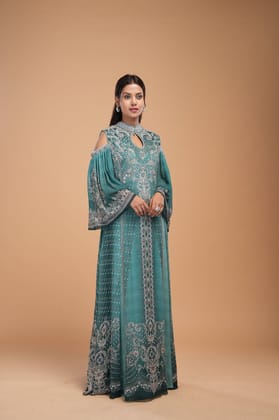 Teal Color Kaftan-XS