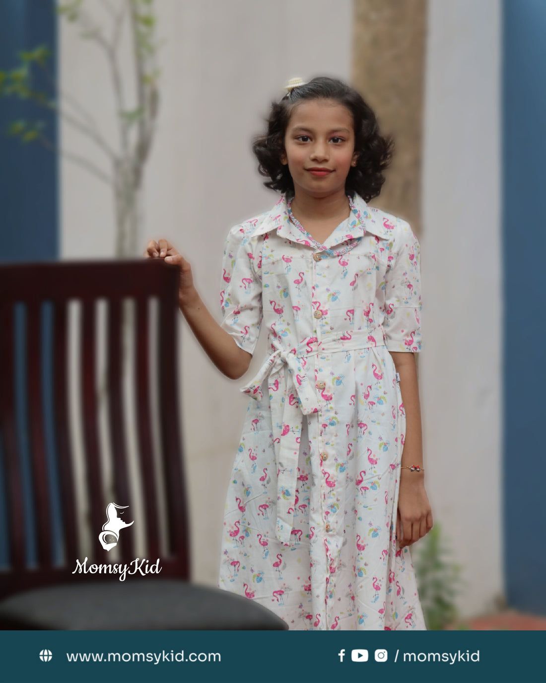 Flamingo Fiesta - Premium cotton shirt type dress for girls