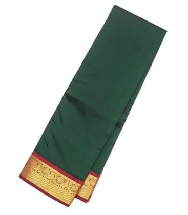 Bottle Green Handloom Kanchipuram Korvai Silk Saree With Crimson Border-Bottle Green