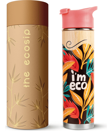 I'm Eco Bamboo Printed Bottle Ideal for Home, Office & Gym Blue Bamboo Water Bottle 500 mL ( Set of 1 )