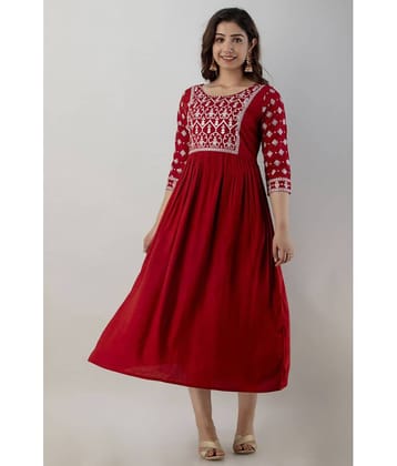 FABRR - Maroon Rayon Women's Flared Kurti ( Pack of 1 )