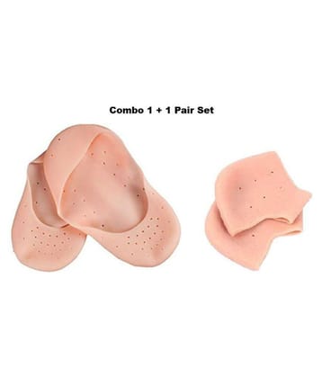 Combo Offer Anti Heel Crack + Smiling Foot Silicone Full and Half Heel Socks 1 + 1 Pair Free - None