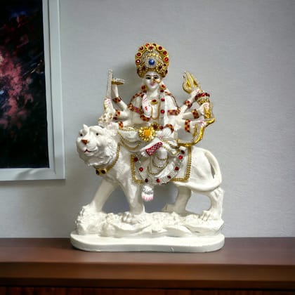 cutNcurve Ma Sherawali Jagdambe Durga Ji Mata Ji Idol Marble Look Murti H 31 cm-Composite Marble