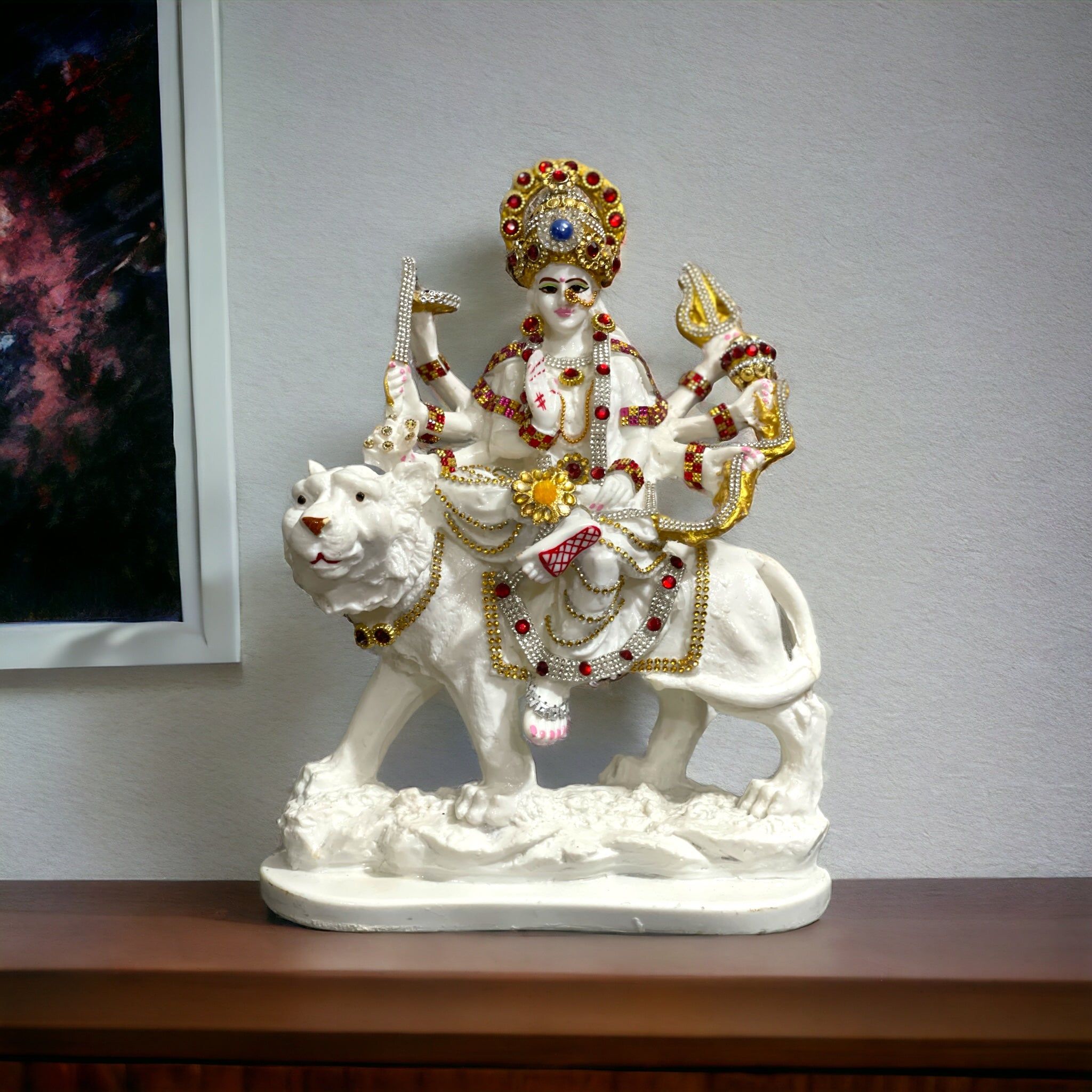 cutNcurve Ma Sherawali Jagdambe Durga Ji Mata Ji Idol Marble Look Murti H 31 cm-Composite Marble