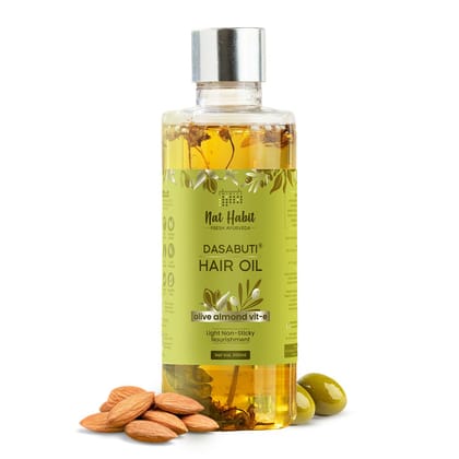 Nat Habit Olive Almond Light Hair Oil With Vitamin E For Men & Women, All Hair & Scalp Types, No Paraffin, Mineral Oil, Preservatives & Chemicals, 200ml Nat Habit Olive Almond Light Hair Oil With Vitamin E For Men & Women, All Hair & Scalp Types, No Para
