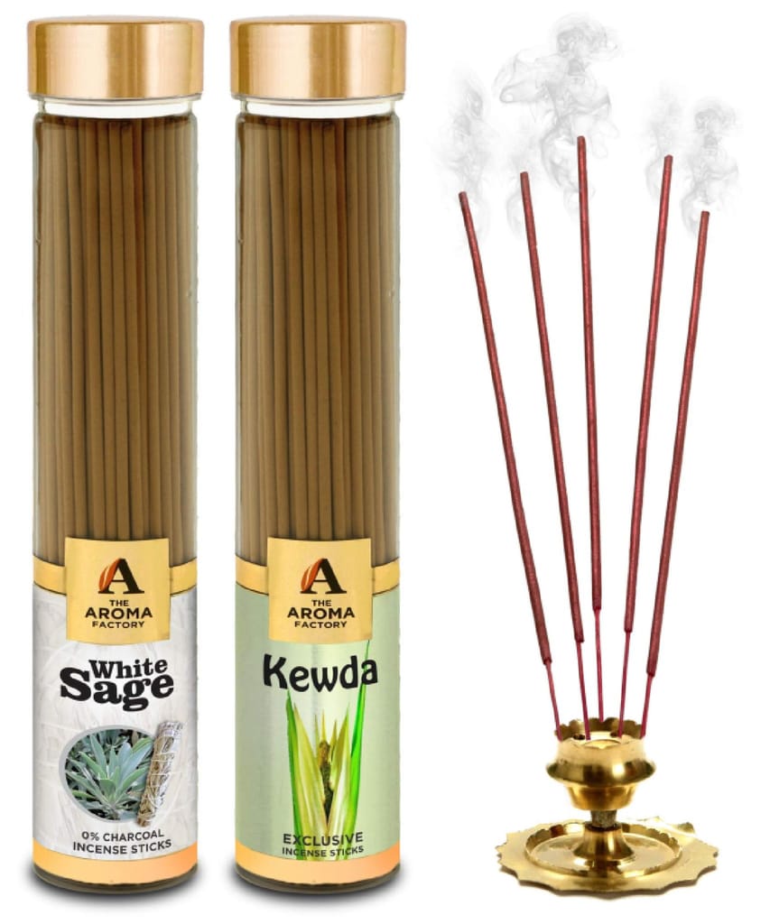 The Aroma Factory White Sage & Kewda Agarbatti for Pooja,Luxury Incense Sticks,No Charcoal,100% Herbal Fragrance Agarbathi (Bottle Pack of 2x100g)