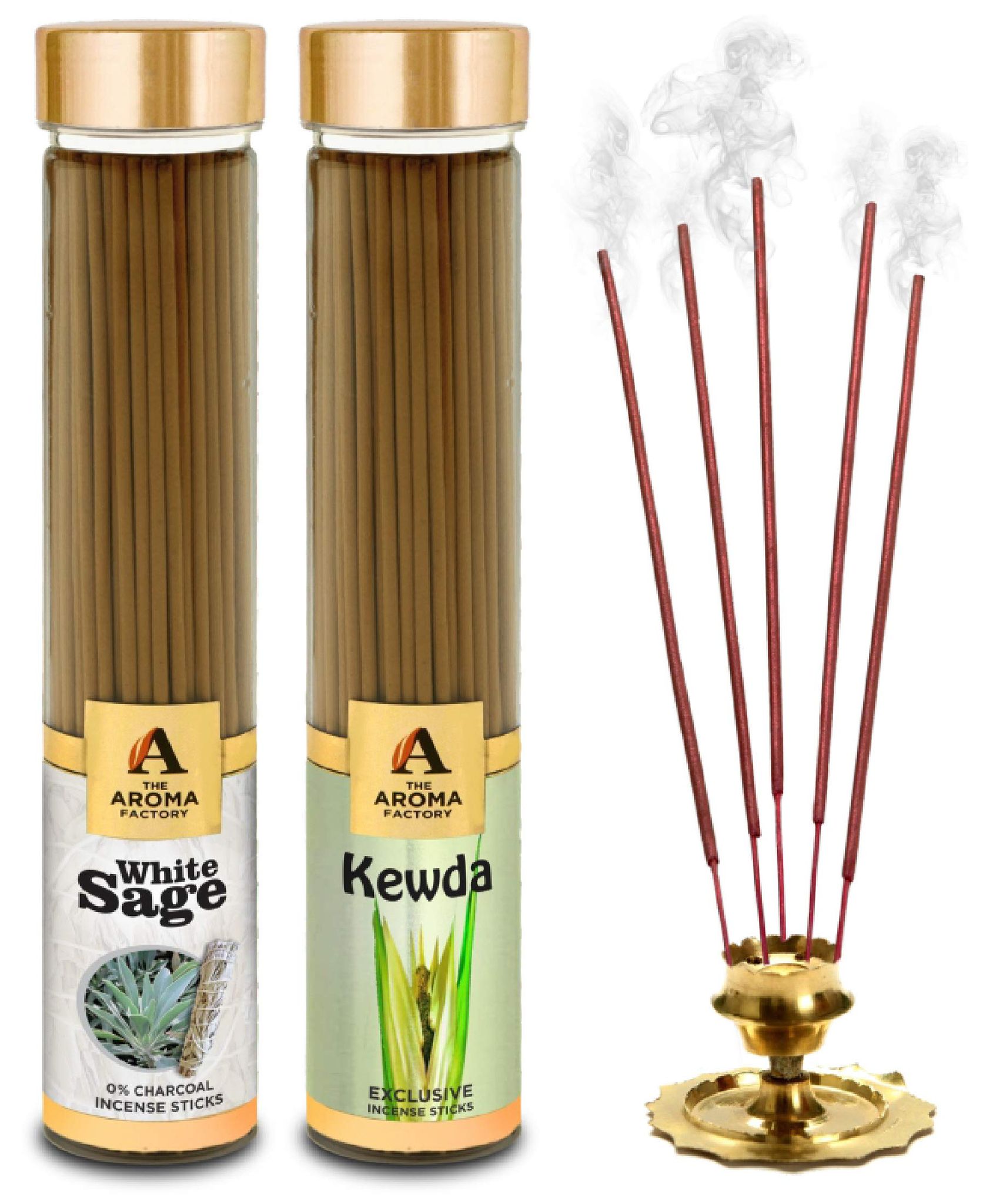 The Aroma Factory White Sage & Kewda Agarbatti for Pooja,Luxury Incense Sticks,No Charcoal,100% Herbal Fragrance Agarbathi (Bottle Pack of 2x100g)