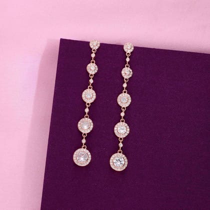 Charming Circles Rose Gold Dangler Earrings-White Stone / Rose Gold