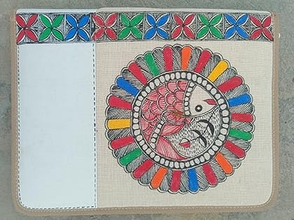 Handcrafted Elegance - Madhubani Art Jute File Folder & Tab Holder Set