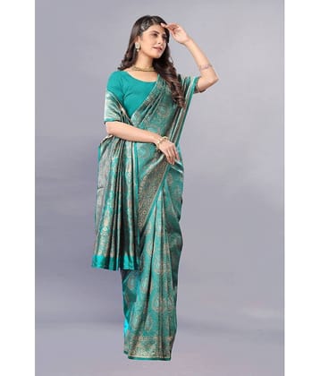 Gazal Fashions Banarasi Silk Embellished Saree With Unstitched Blouse Piece ( Rama )
