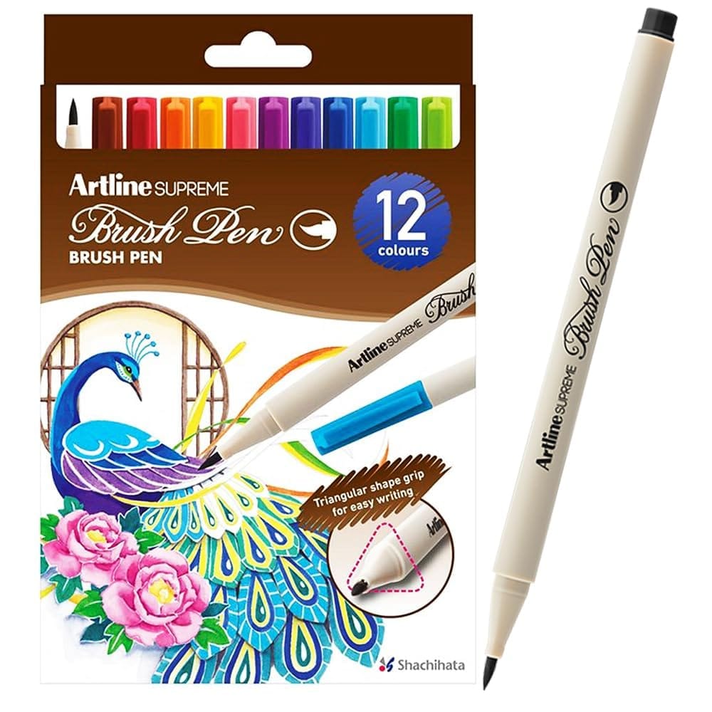 Artline Supreme Brush Pen Pack of 12 | Ideal for Drawing and Colouring | For Creating Artwork, Illustrations, Hand Lettering, And More