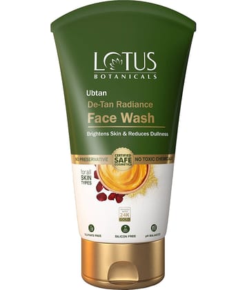 Lotus Botanicals Ubtan De,Tan Radiance Face Wash , Infused With 24Kgold , Forglowing Skin , 100Ml