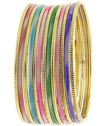 The Jewelbox Multicolour Brass Bangles - Set of 13