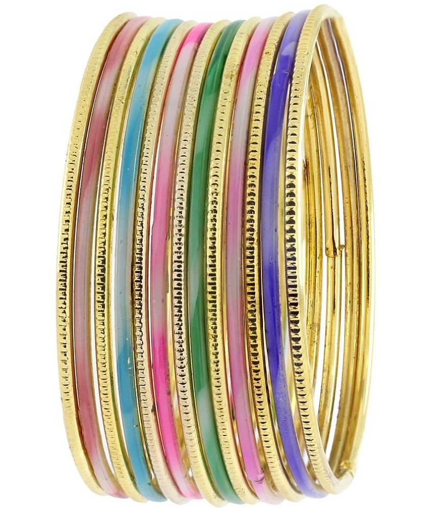 The Jewelbox Multicolour Brass Bangles - Set of 13