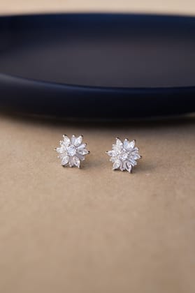 Floweret Cluster Sterling Silver Stud Earrings-Silver