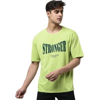 Leotude Men Green Printed Cotton Blend T-Shirt