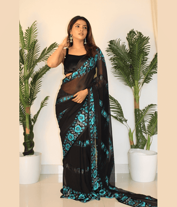 Sanwariya Silks Georgette Printed Saree With Unstitched Blouse Piece ( Light Blue )