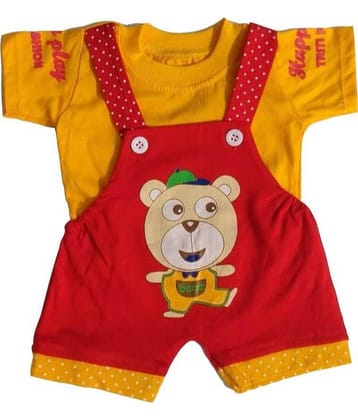 TRITI Unisex for Baby Cotton Blend Dungaree Sets ( Red & Yellow )