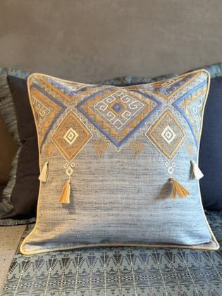 KRI India The Minimalist Powder Blue Geometric Tassel Cushion Covers|18x18 inches | Powder Blue  | Wash & Care | 100% Cotton | Handcrafted in India. 100% organic & natural.