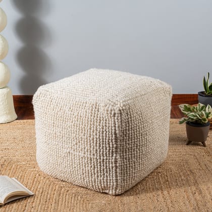 Ivory Chunky Wool Pouf-16"x14"