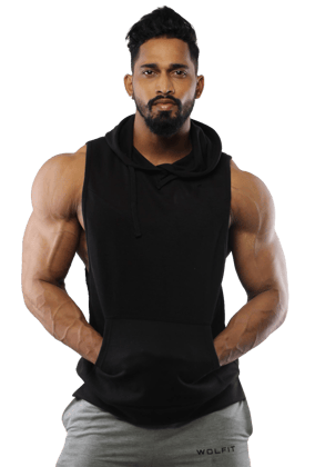 HOT BUTTON Solid Sleeveless Gym Vest Hoodie for Men - Stylish Workout Sleeveless Hooded T-Shirt