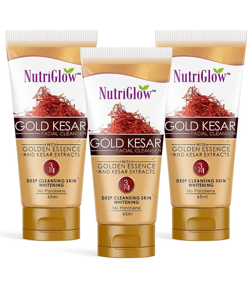 NutriGlow Gold kesar Face Wash For Deep Cleansing and Radiant Skin, Tan Removal, Skin Tightening Non Foaming Face Wash, 65 ml Each (Pack of 3)
