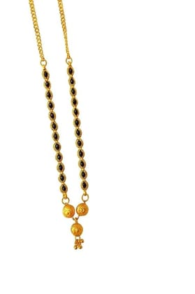 Gold Plated Mangalsutra Necklace with Black Beads, Traditional Indian Jewelry, Chain Design