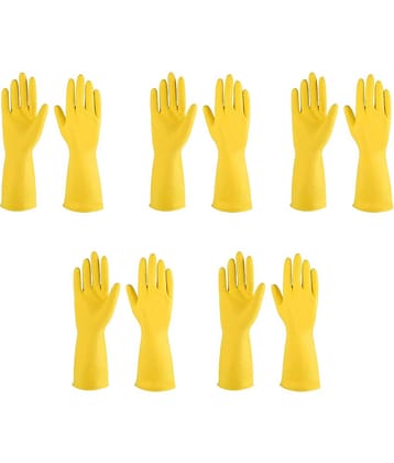 DarkShri Yellow Rubber Large Cleaning Glove Set ( Pack of 5 )